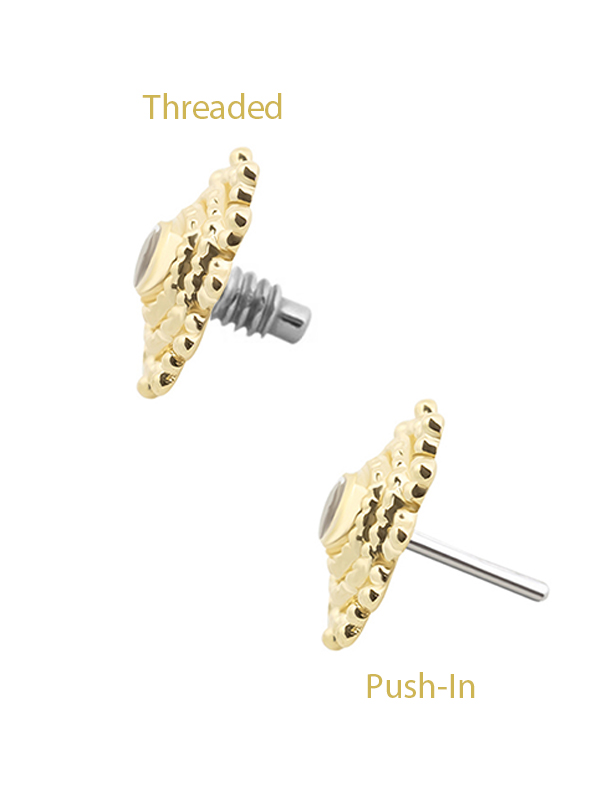 Mandala Gem Sun Threaded : Push-In Stud Earrning, 14k Yellow Gold