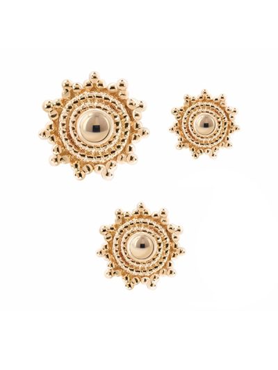Mandala Sun Threaded / Push-In Stud Earrning, 14k Rose Gold