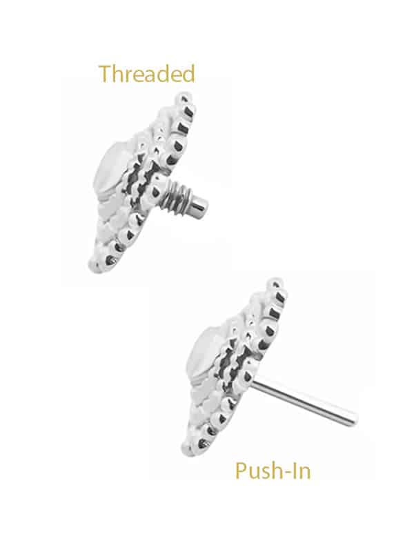 Mandala Sun Threaded / Push-In Stud Earrning, 14k White Gold