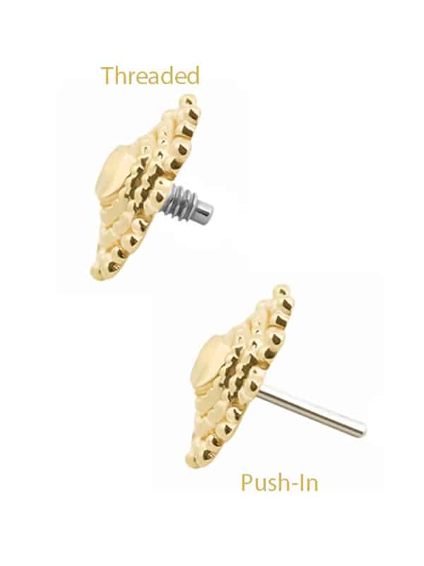 Mandala Sun Threaded / Push-In Stud Earrning, 14k Yellow Gold