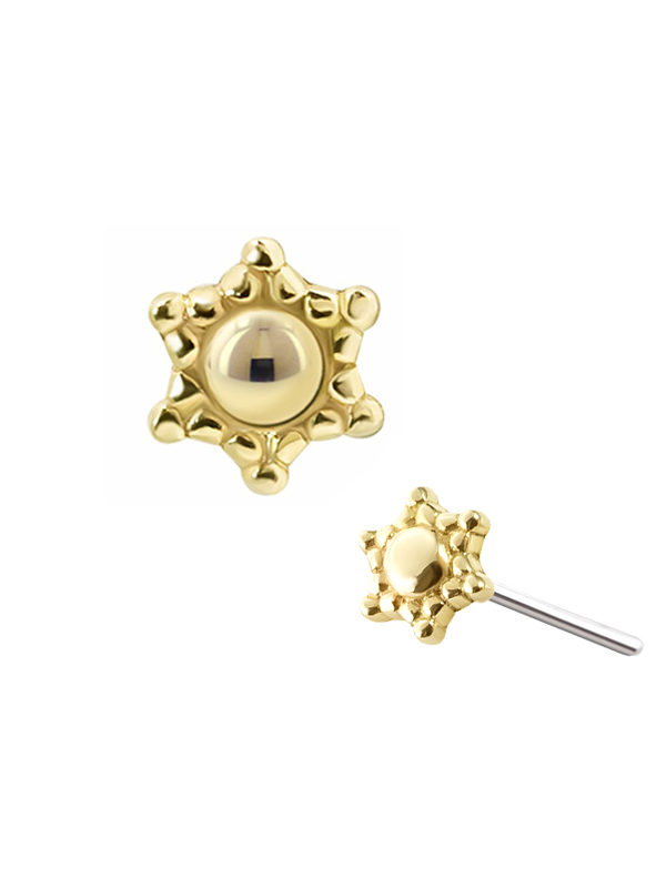 Mini Beaded Sun Push-In Stud Earring, 14k Yellow Gold