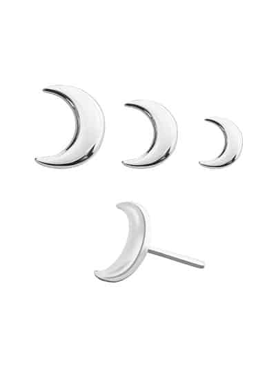 Moon Push-In Stud Earring, 14k White Gold