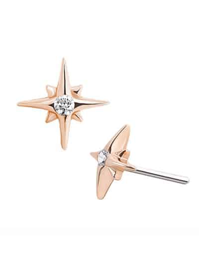 Northern Star Push-In Stud Earring, Skinny, 14k Rose Gold