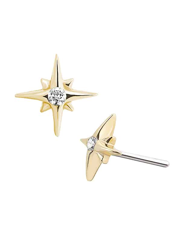 Northern Star Push-In Stud Earring, Skinny, 14k Yellow Gold