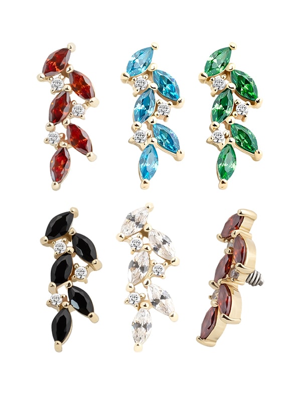 Pave Vine Branch Threaded Stud Earring, 14k Yellow Gold