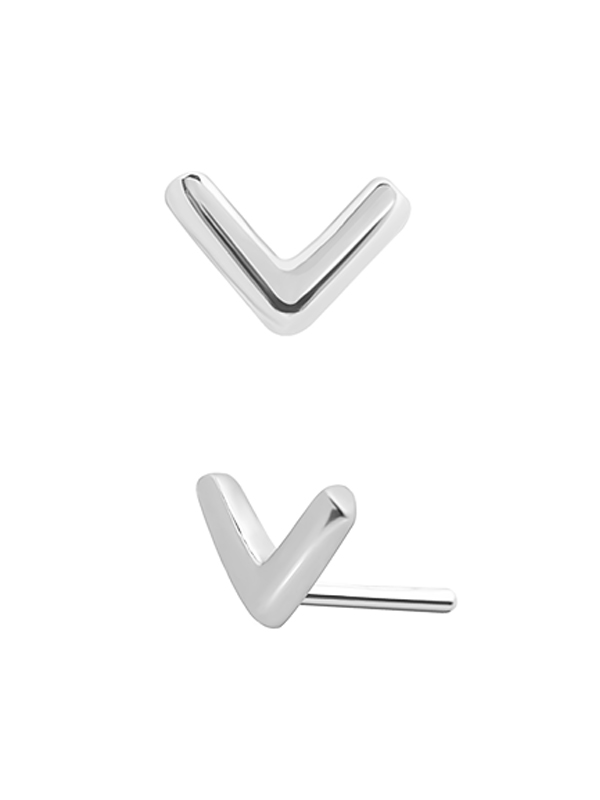 Plain Chevron Push-In Stud Earring, 14k White Gold