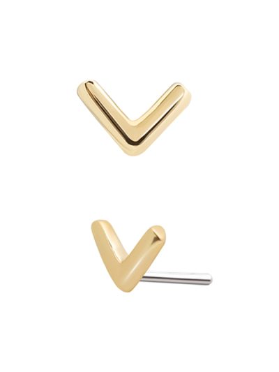 Plain Chevron Push-In Stud Earring, 14k Yellow Gold