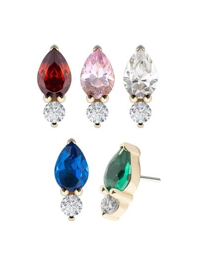 Prong Marquise with Gem Accent Push-In Stud Earring, 14k Yellow Gold
