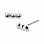 3-Bead Bar Push-In Stud Earring, 14k White Gold