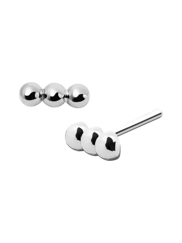 3-Bead Bar Push-In Stud Earring, 14k White Gold
