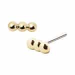 3-Bead Bar Push-In Stud Earring, 14k Yellow Gold