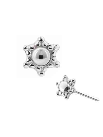 Mini Beaded Sun Push-In Stud Earring, 14k White Gold