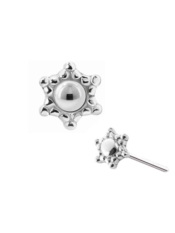 Mini Beaded Sun Push-In Stud Earring, 14k White Gold