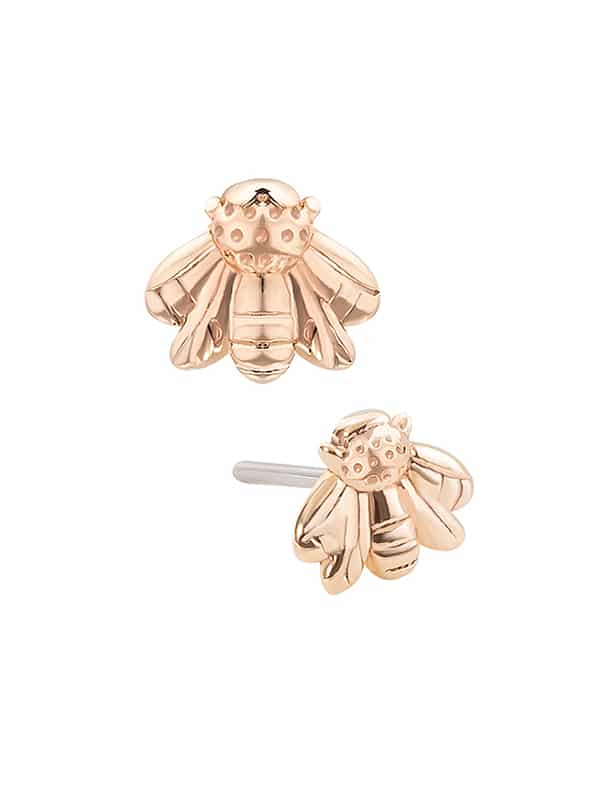 Mini Bee Push-In Stud Earring, 14k Rose Gold
