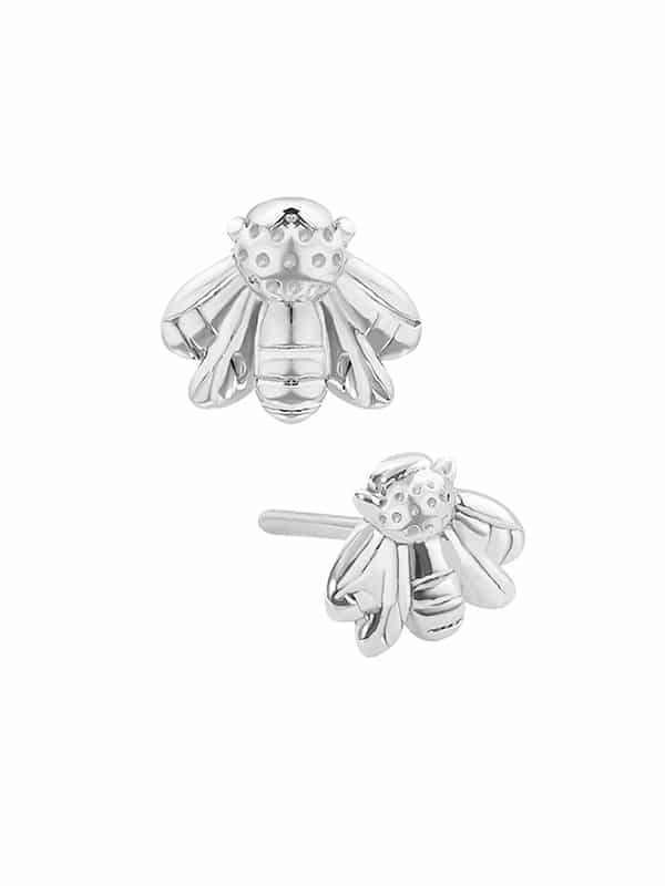 Mini Bee Push-In Stud Earring, 14k White Gold
