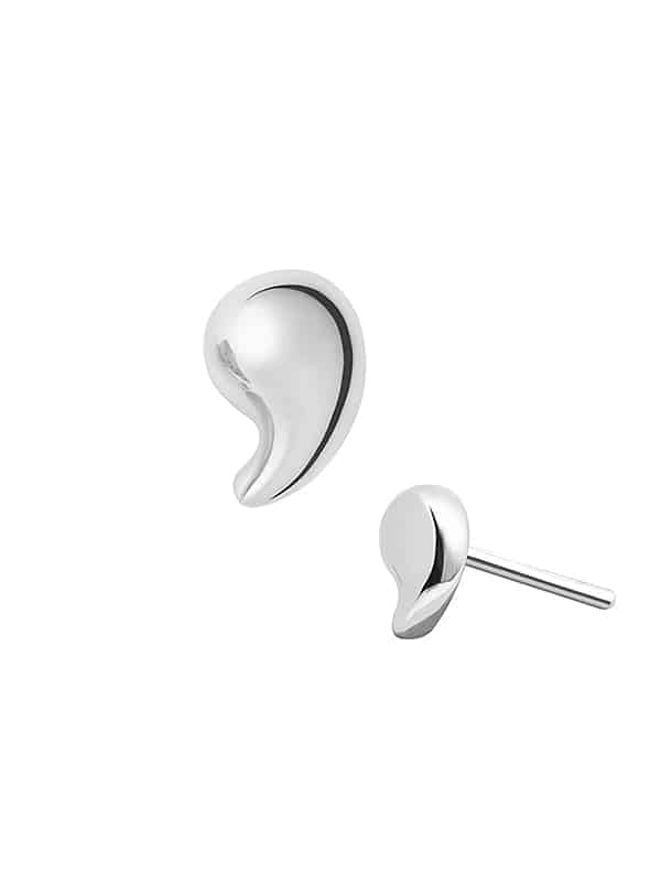 Mini Comma Shape Push-In Stud Earring, 14k White Gold
