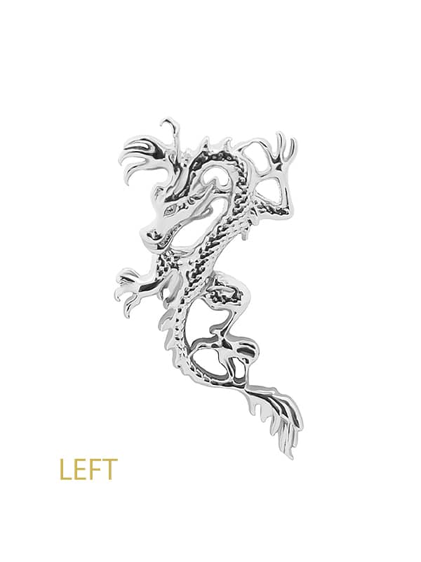 Oriental Dragon Threaded Stud Earring, 14k White Gold