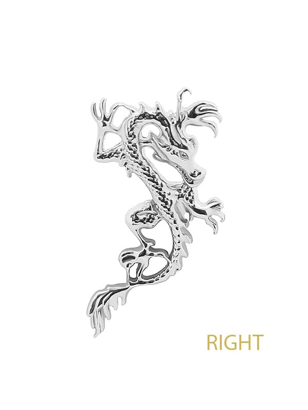Oriental Dragon Threaded Stud Earring, 14k White Gold