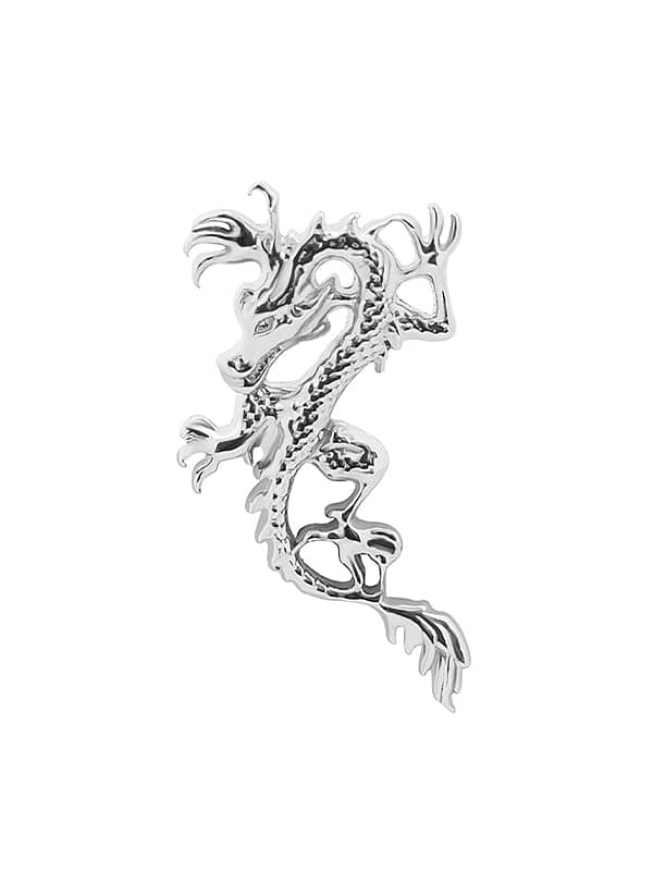 Oriental Dragon Threaded Stud Earring, 14k White Gold