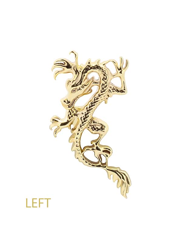 Oriental Dragon Threaded Stud Earring, 14k Yellow Gold
