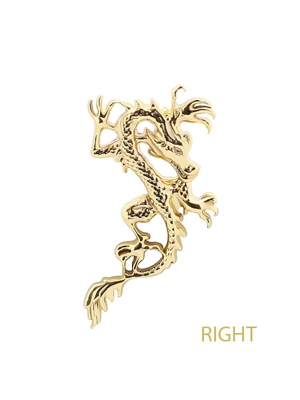 Oriental Dragon Threaded Stud Earring, 14k Yellow Gold