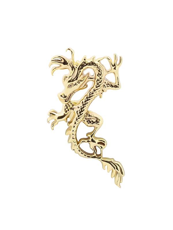 Oriental Dragon Threaded Stud Earring, 14k Yellow Gold