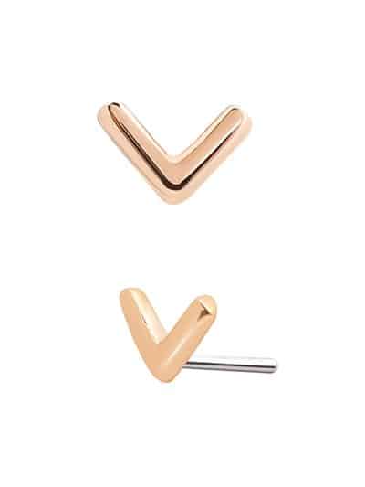 Plain Chevron Push-In Stud Earring, 14k Rose Gold