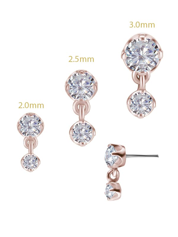 Prong Set CZ with Dangle Push-In Stud Earring, 18k Rose Gold