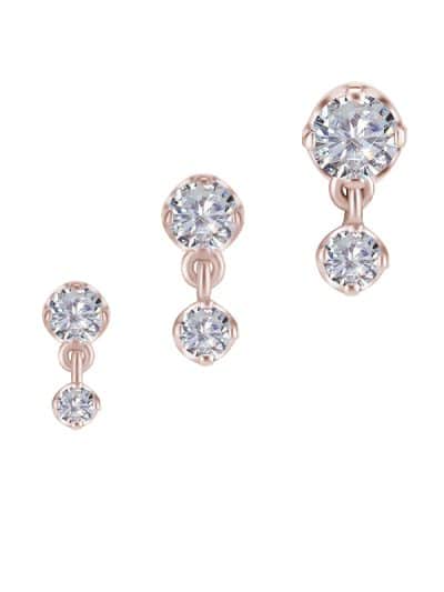 Prong Set CZ with Dangle Push-In Stud Earring, 18k Rose Gold