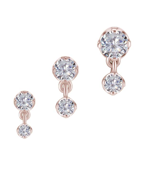 Prong Set CZ with Dangle Push-In Stud Earring, 18k Rose Gold