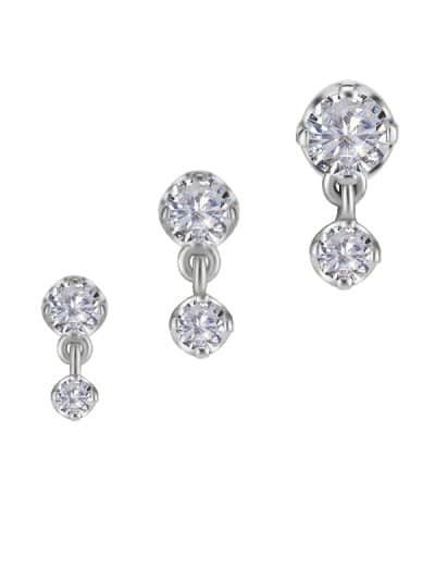 Prong Set CZ with Dangle Push-In Stud Earring, 18k White Gold