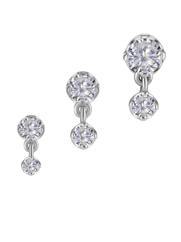 Prong Set CZ with Dangle Push-In Stud Earring, 18k White Gold