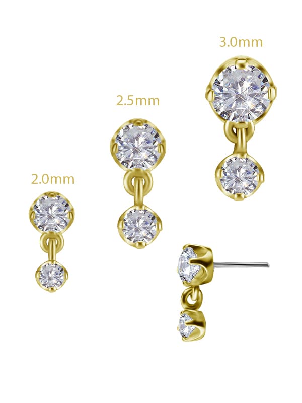 Prong Set CZ with Dangle Push-In Stud Earring, 18k Yellow Gold