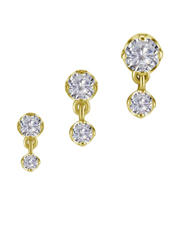 Prong Set CZ with Dangle Push-In Stud Earring, 18k Yellow Gold