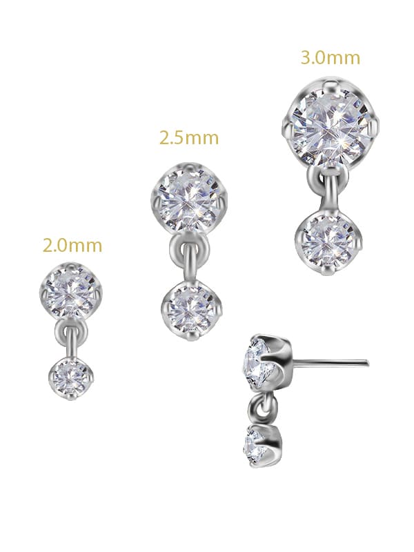 Prong Set CZ with Dangle Push-In Stud Earring, 18k White Gold